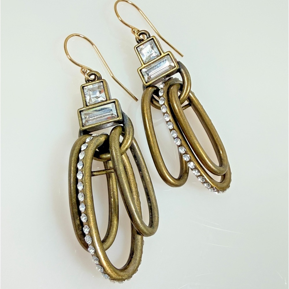 SILPADA KR Earrings Dangle Bronze Crystal KRW0029 Pierced 2"